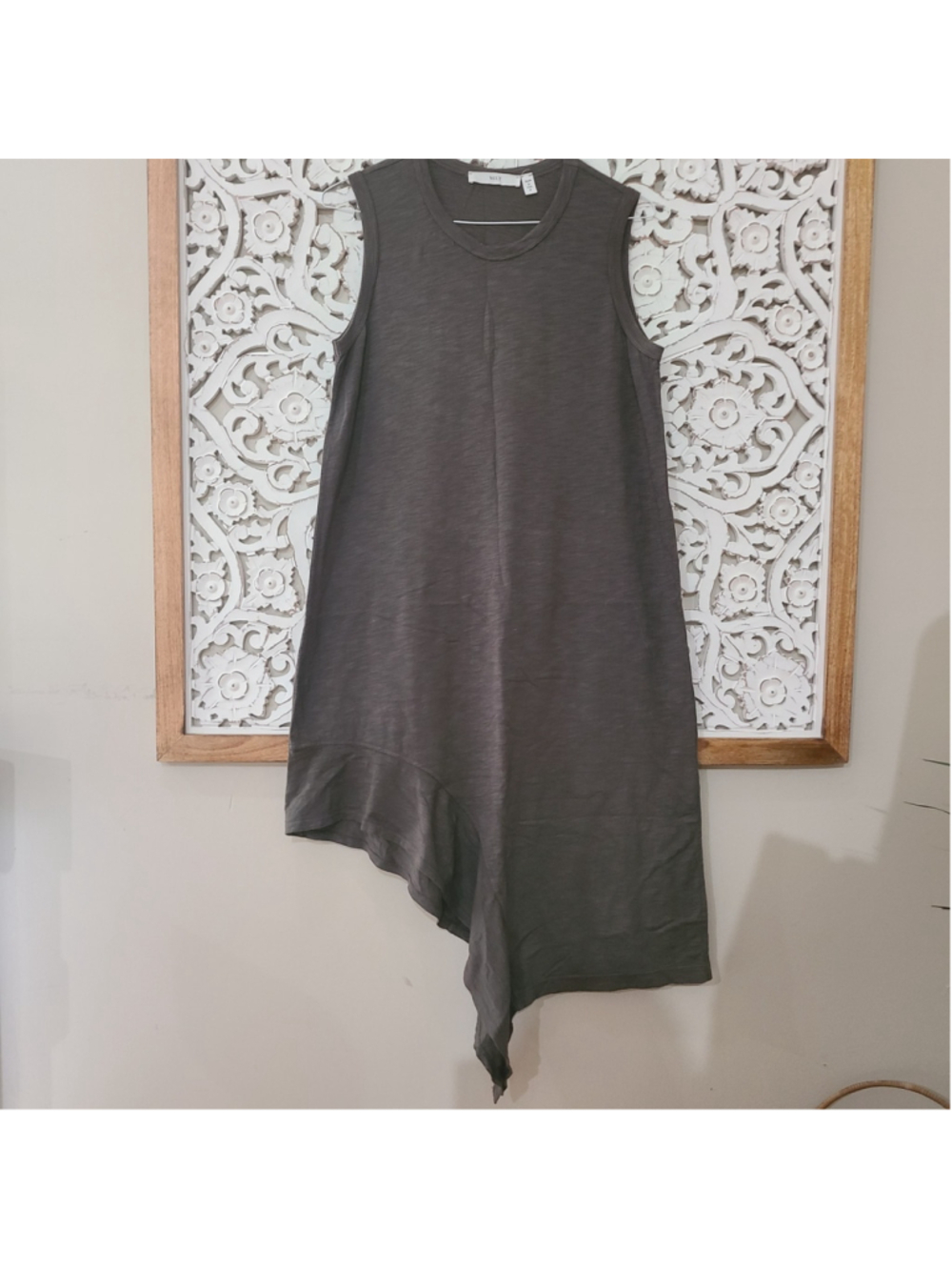 Wilt Dress Olive Green Sleeveless Asymmetrical Hem Split Cotton Size Medium